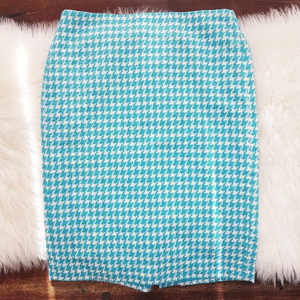 Talbots Blue Houndstooth Pencil Skirt